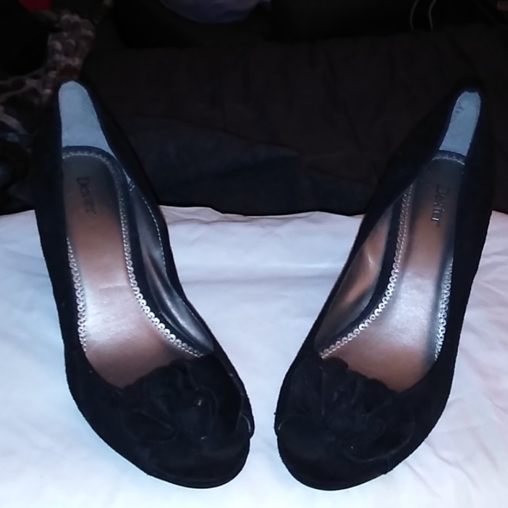 Black suede wedges